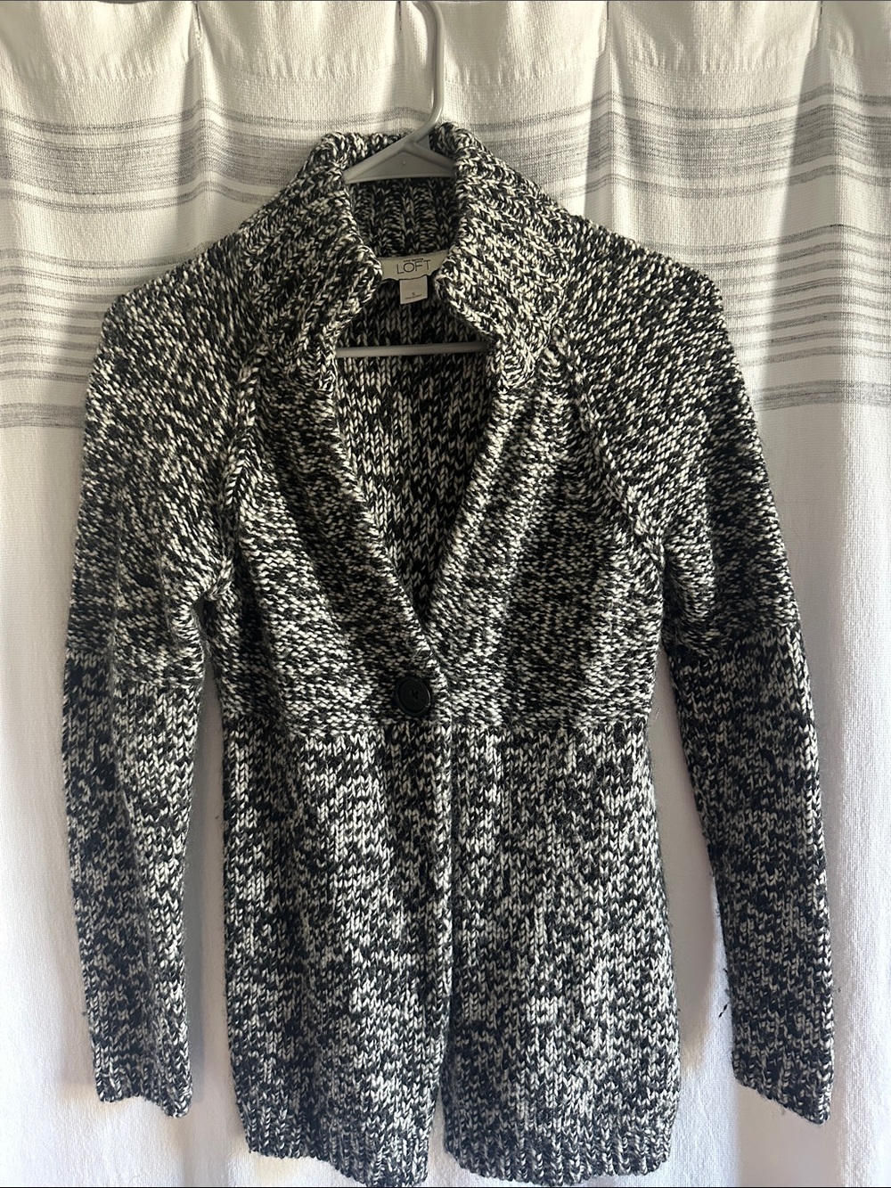 LOFT Black & White Marled Shawl-Collar Cardigan